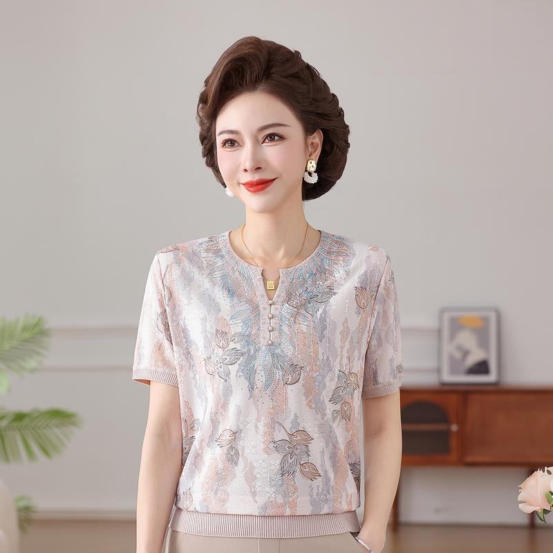 Yu Zhaolin Women s Elegant V-Neck Floral Print Summer Top 4XL