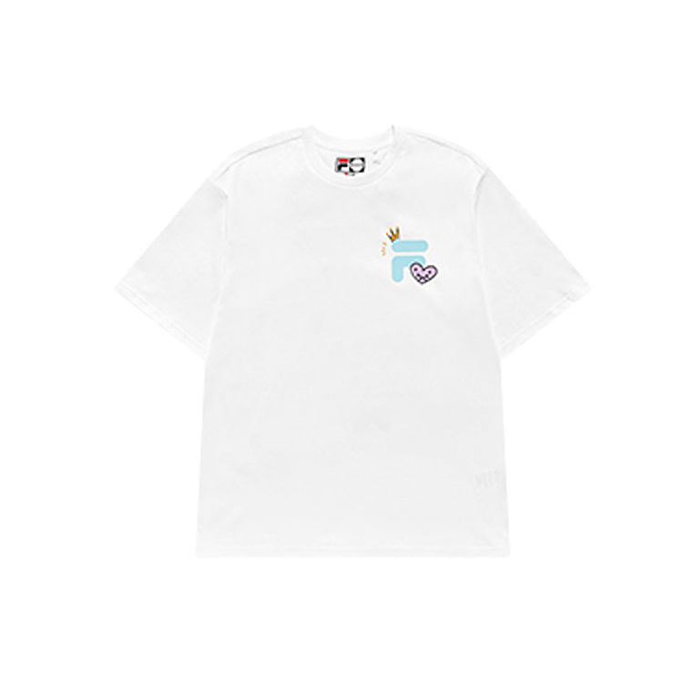 Fila Fusion Tokyo Studio Sports Lifestyle Series Loose Cartoon Print American Vintage Short Sleeve T-Shirt Unisex Tops White T11U226104DWT