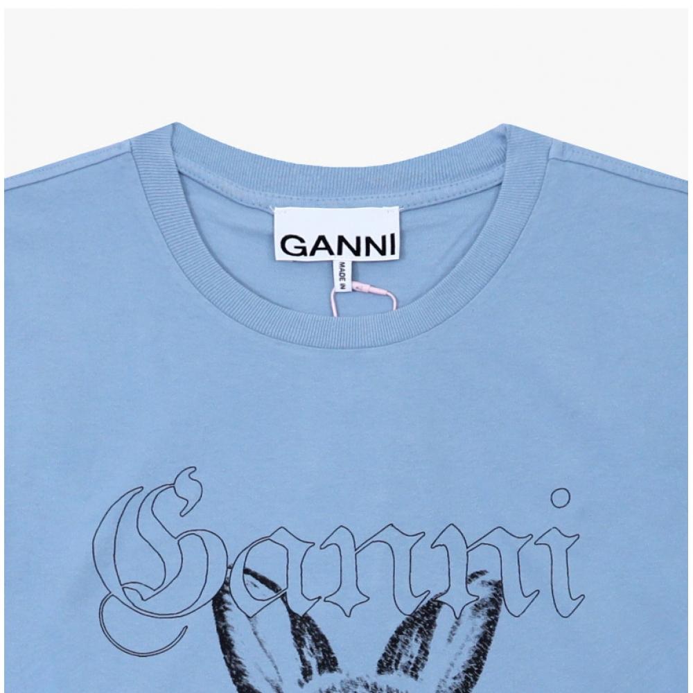 Ganni Bunny Logo Print Damen Kurzarmhemd T4155 326