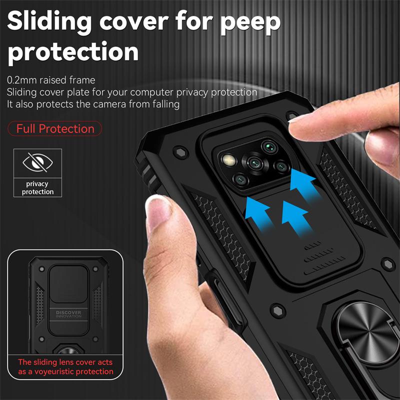 Pro Xiaomi Poco X3 Pro Pouzdro Armor Auto Magnetický Držák Pouzdra na Telefon Pro Poco X3 NFC X 3 Pro X3Pro Posuvný Kryt Objektivu Ochrana Zad