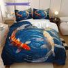 Koi Fish Pattern Bedding Quilt Set Quilt Cover Pillowcase Home Decoration Birthday Gift (1 * Duvet Cover + 2 * Pillowcase, Without Core)