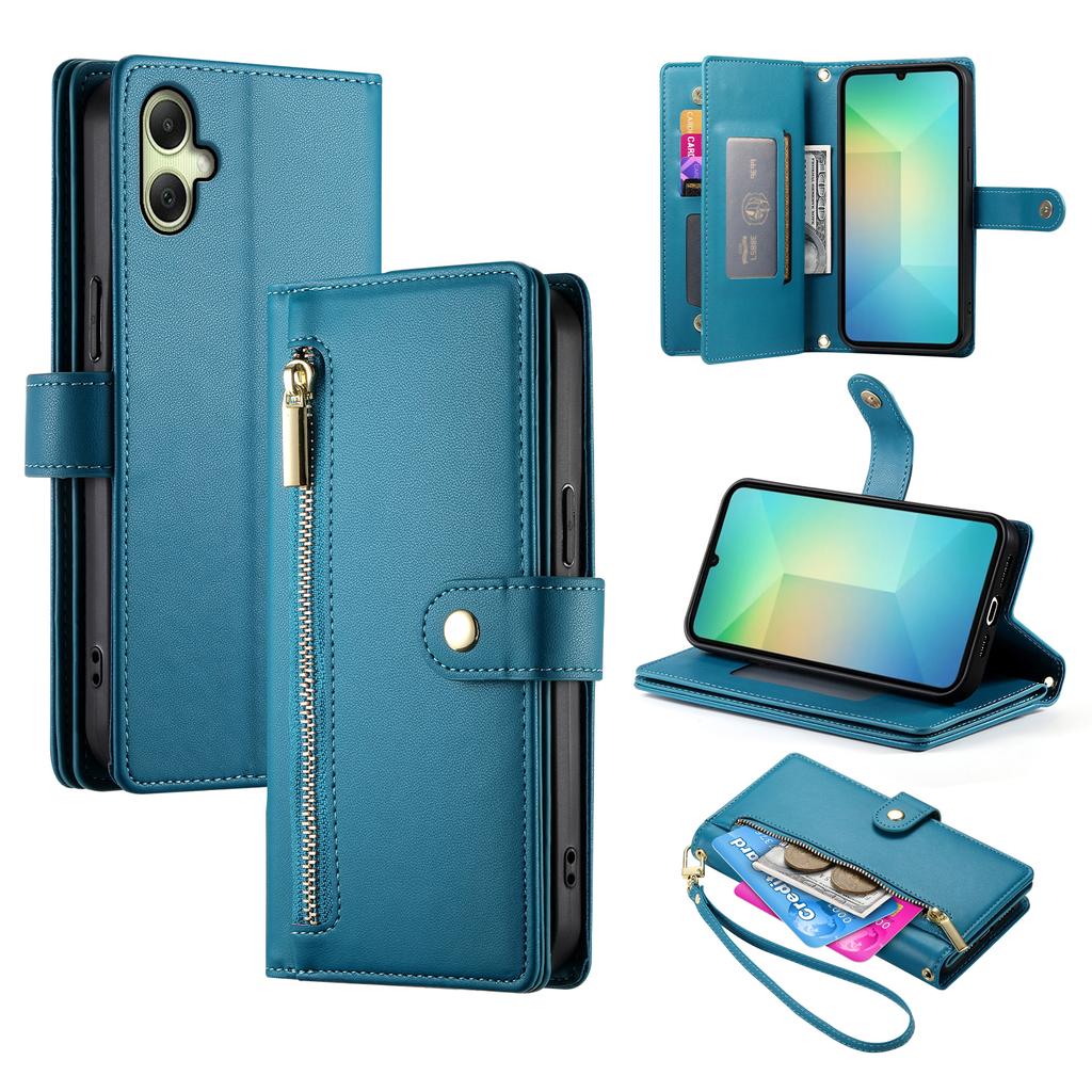 For Samsung Galaxy A07 4G Case Zipper Pocket Wallet Leather Phone Cover with Straps
