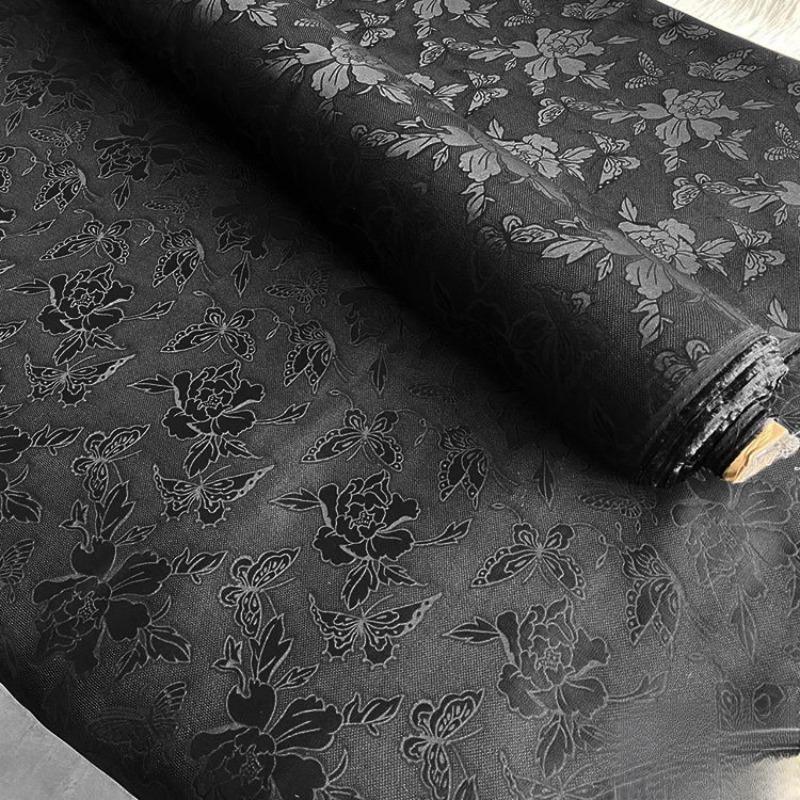 Breathable Mulberry Silk Jacquard Fabric Hollow Flower Luo Silk Fabric for Sewing Traditional Chinese Dress Cheongsam Clothes