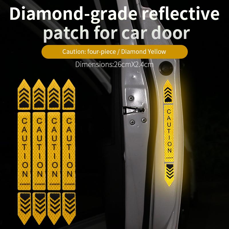 4PCS Car Door Collision Safety Warning Reflective Stickers