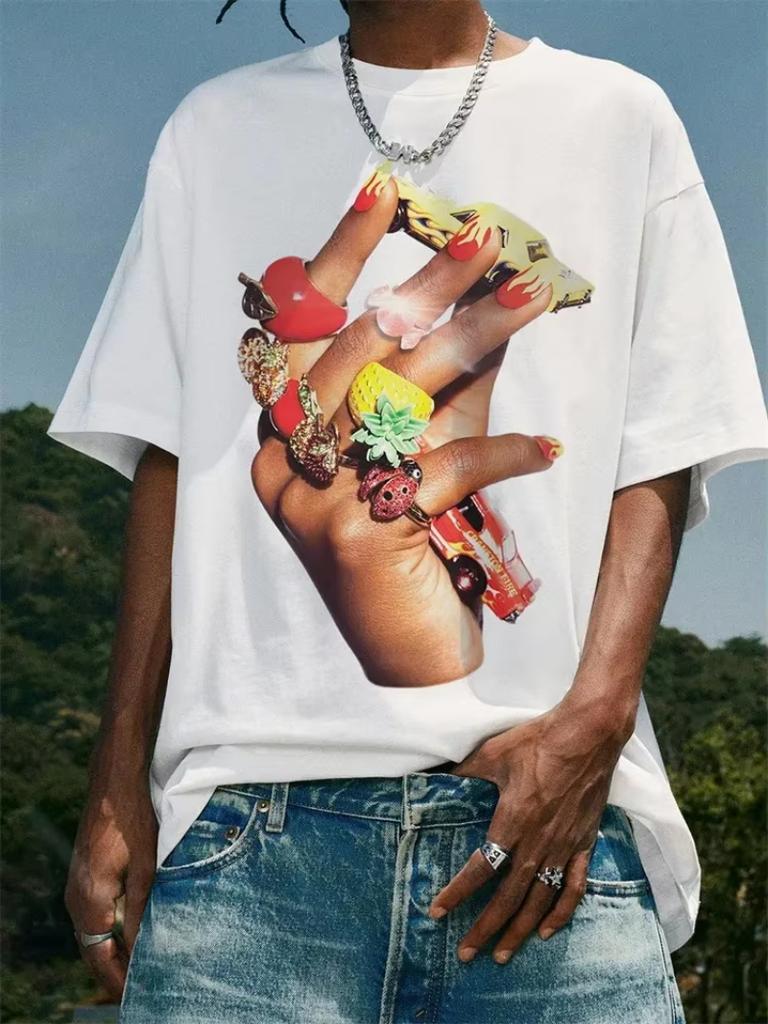 English Style Summer Popular Street Gothic Patterned Top for Men Casual Cotton Round Neck Pullover Short Sleeved Funny T-shirt