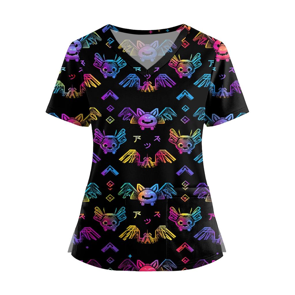 Dámská móda Overal s krátkým rukávem a výstřihem do V s kapsami Potisk Topů Oblečení