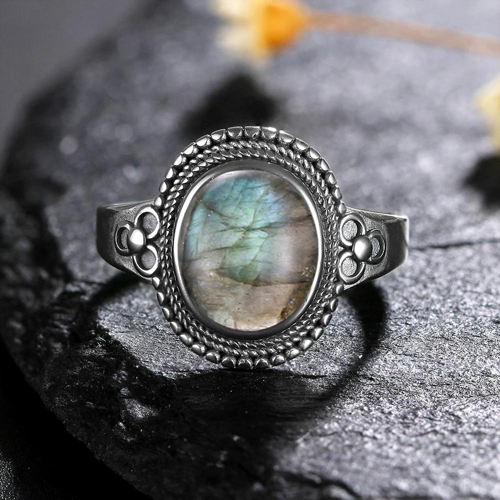 Natural 8*10MM Lapis Lazuli Finger Ring  Rings for Women Gift S Silver Flower Shaped Ring