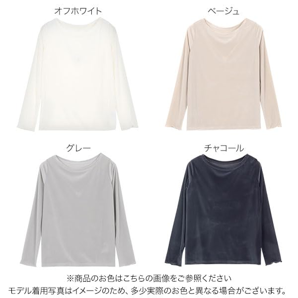 Kobe Lettuce Velvet Sheer Velvet Cut and Sewn Spring Wear Size Top, Top, T-Shirt, Top, Women's [C7361], M, Off-White