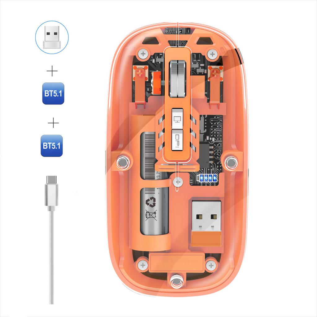 The Third Mock Examination Transparent Mouse 2.4G Wireless And BT5.1 Rechargeable Built-in 500mA Lithium Battery Mute