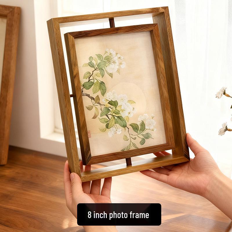 Double-Sided Rotating Transparent 7-Inch Wooden Photo Frame for Tabletop Display