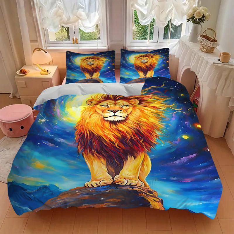 3pcs Lion, Fantasy Art Duvet Cover Set, Soft Comfortable Duvet Cover,Guest Room (1*Duvet Cover + 2*Pillowcase, Without Core) Yy251104101