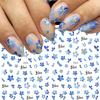 3pcs Blue Flower Watercolor Nail Stickers Self-Adhesive Hypoallergenic Glossy Finish Summer Floral for Manicure Nail Art Decor