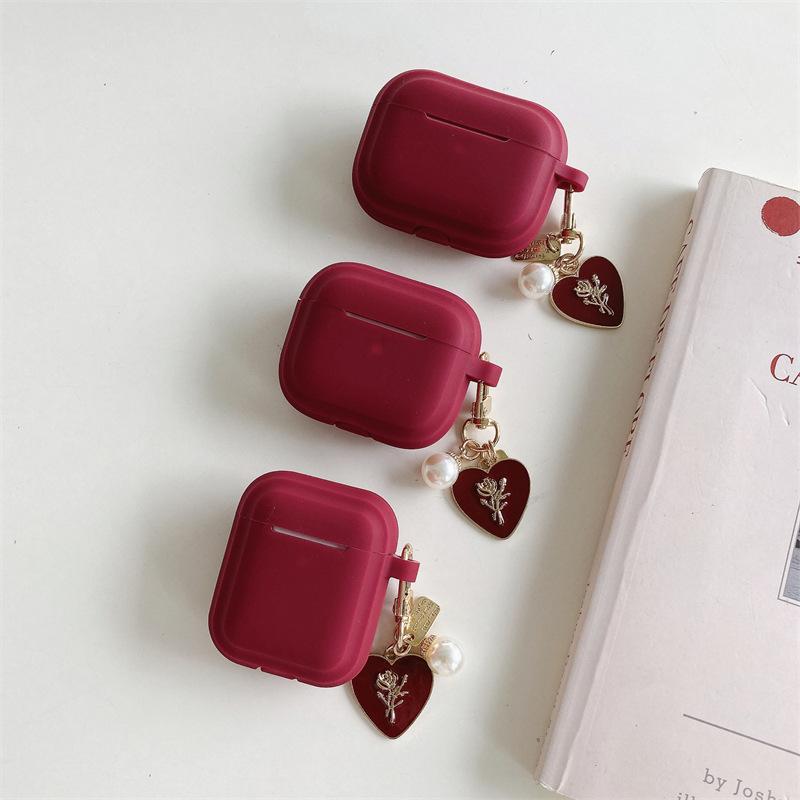 Burgundy rose love for AirPods 1 generation protective case second generation 1 generation pro1 apple bluetooth headset case