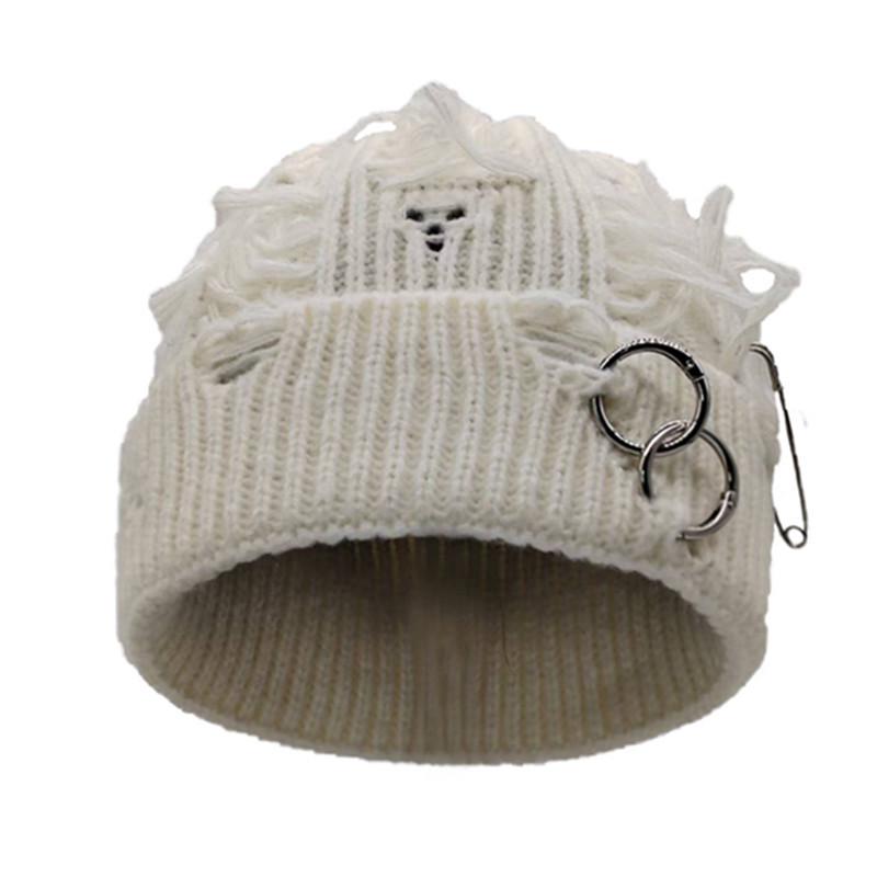 Unisex Distressed Knit Beanie - Trendy Autumn/Winter Fashion Hat