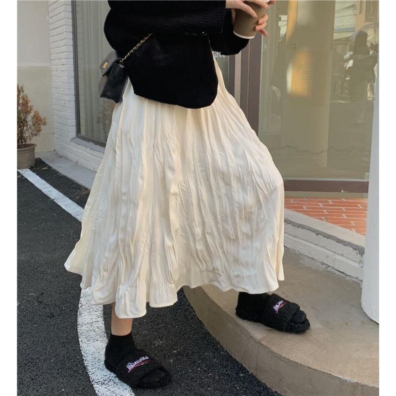 

Винтажная плиссированная юбка, трапециевидная юбка-зонтик с высокой талией и расклешенным подолом L бежевый