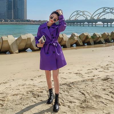 Women's Purple Windbreaker Jacket Women's Mid-Length Spring Work Wear for Small People