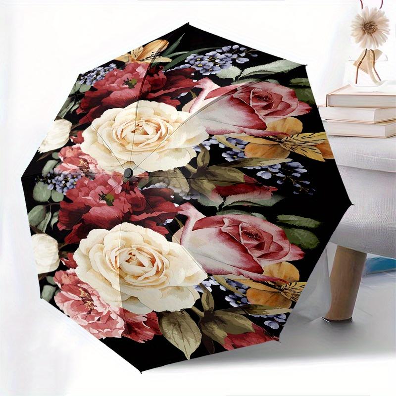Floral Bouquet Theme 8 Bone Hand Automatic Folding Umbrella, Compact and Portable Design, A Perfect Gift for Birthday, Christmas or Business