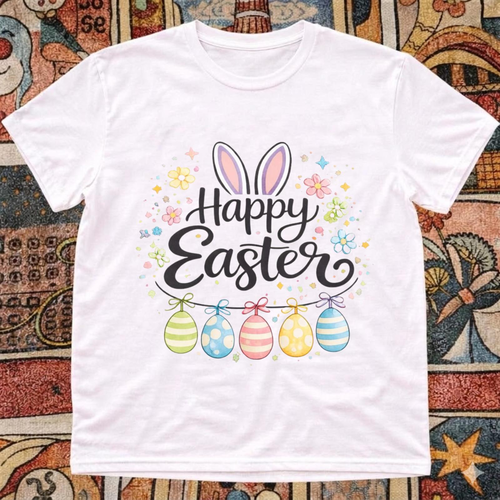 Happy Easter Shirt Women Bunny Ears Easter T-Shirt S-5XL Unisex M