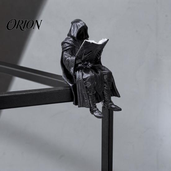 Fantasy Collection Display Gothic Shadow Reader Statue, Dark Style Mini Wizard Figurine, Matte Ornament Black Resin Sculpture for Home Office
