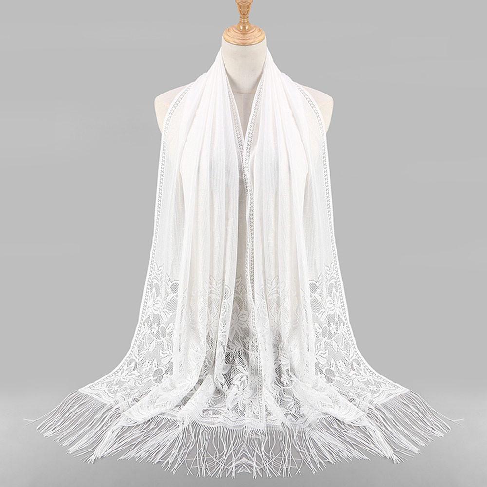 Women Muslim Islamic Tassel Lace Hollow Long Hijab Scarf Shawl Wrap Stole
