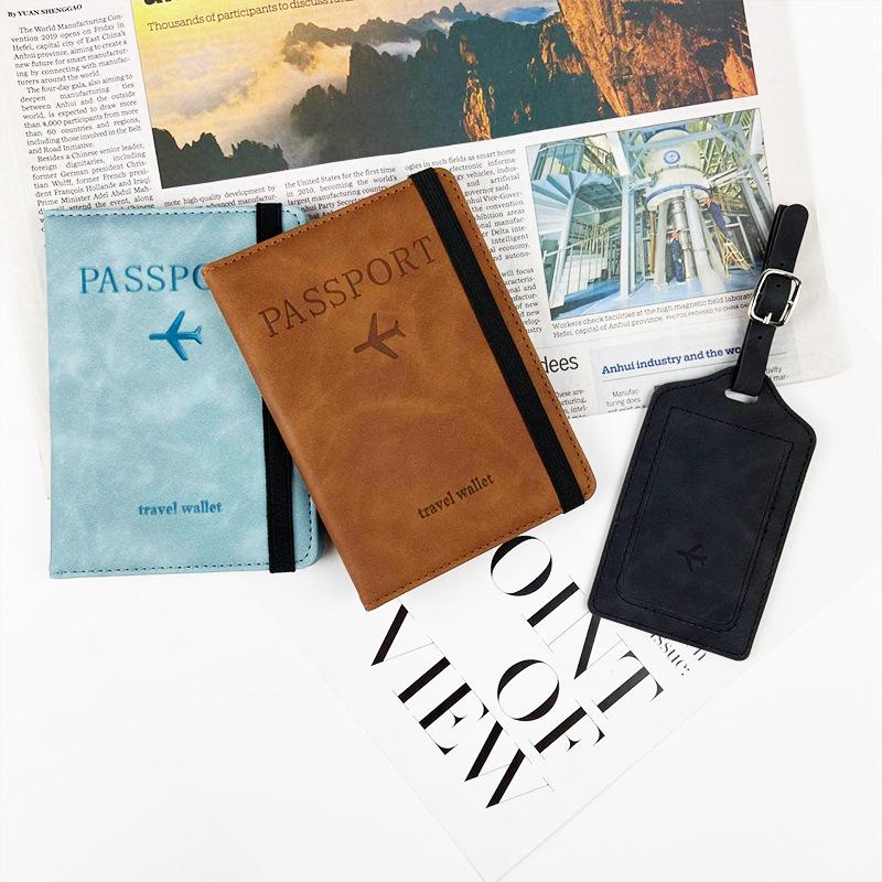 Farbwechselnder PU-Leder-Reiseausweishalter & Gepäckanhänger-Set mit RFID-Schutz