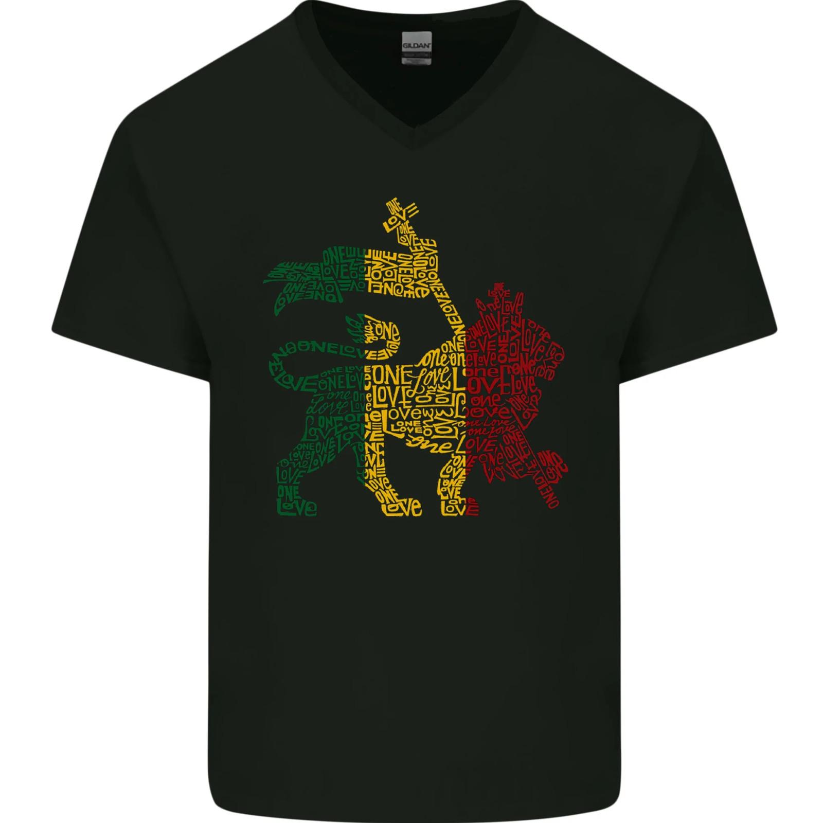 Rasta Lion Jamaica Reggae Music Jamaican Men VNeck Cotton Maglietta XXXXL