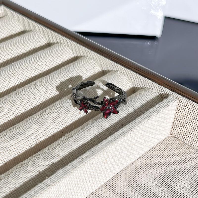 Unisex Halloween Bat Cross Flame Ring with Red Thorns and Flowers - Dark Style Fashion Finger Accessory