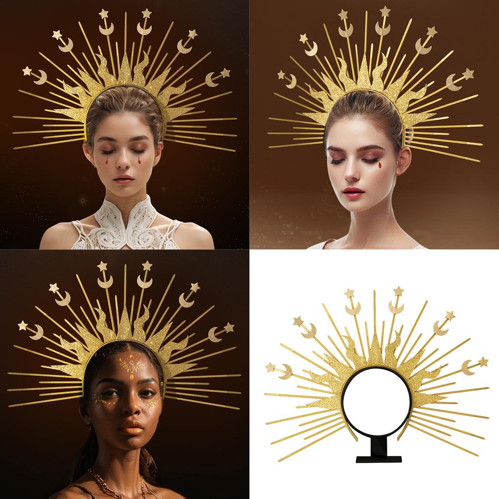 Elegant Radiance Crown Headband Moon Star Baroque Tiaras Hairband Women Cosplay Costume Accessories Church Hairband