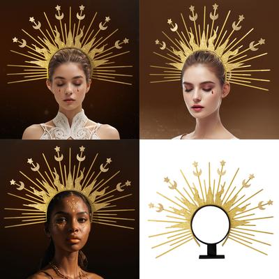 Elegant Radiance Crown Headband Moon Star Baroque Tiaras Hairband Women Cosplay Costume Accessories Church Hairband