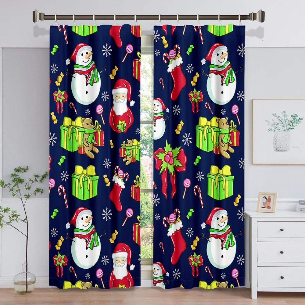 Animated Santa Claus Merry Christmas Red Green Window Panel Drapes For Children Bedroom Living Room Bathroom Kicthen Door Hall Home Decor