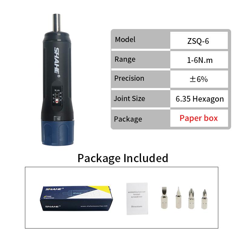 SHAHE Portable Preset Torque Screwdriver Adjustable Torque Range Professional Torque Wrench ZSQ-6 paper box
