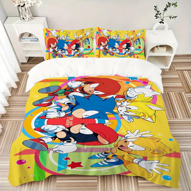 Sonic Adventure Heroes Printed 3pcs Bedding Set Soft Microfiber 1 Duvet Cover And 2 Pillowcases Home Bedroom Decor Xmas Gift K1893