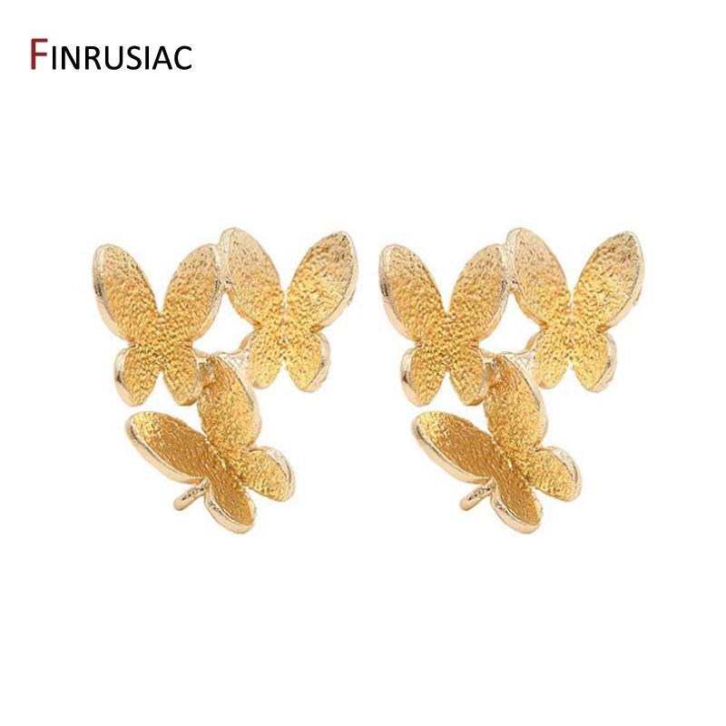 

DIY Women Earrings Jewelry Findings Components Earring Making Supplies 14K Real Gold Plated Butterfly Post Earring with Ring 1 Pair