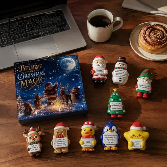 Cute Christmas Decorations 9 Grid Countdown Box, Santa Snowman And Gift for Best Friends Reindeer Figurines with Inspirational Quotes, Holiday