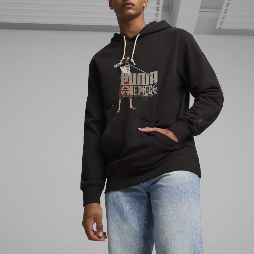 Puma X One Piece Cartoon Graphic Casual Loose Hoodie Long Sleeve Men Hoodie Black 624666-01