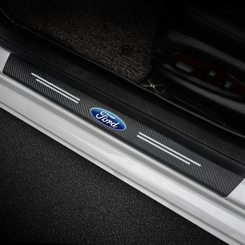 Car Sticker Hot For Ford Car Door Sill Protector Sticker Carbon Fiber Threshold Strip For Ford Ecosport Edge Figo Flex Focus Fus