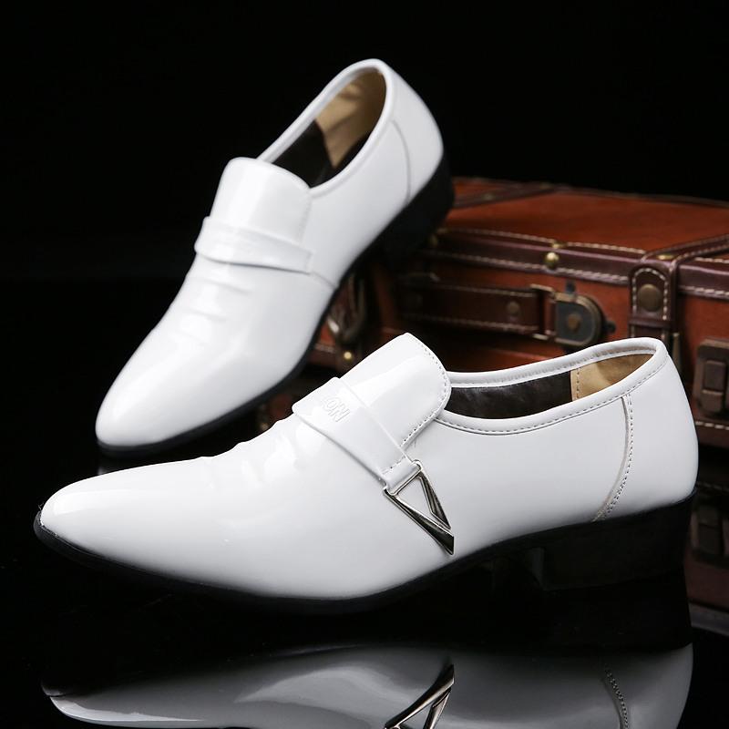 See Men 'S Patent Leather Oxfords Fashion Design Black Party Buckle Business Shoes White Wedding Dress Shoes Plus Size38 -48
