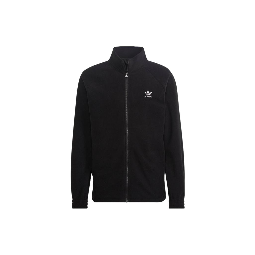 Adidas Originals FW22 Trefoil Fz Teddy Print Zip Collar Jacket Men Outerwear Black HK7295