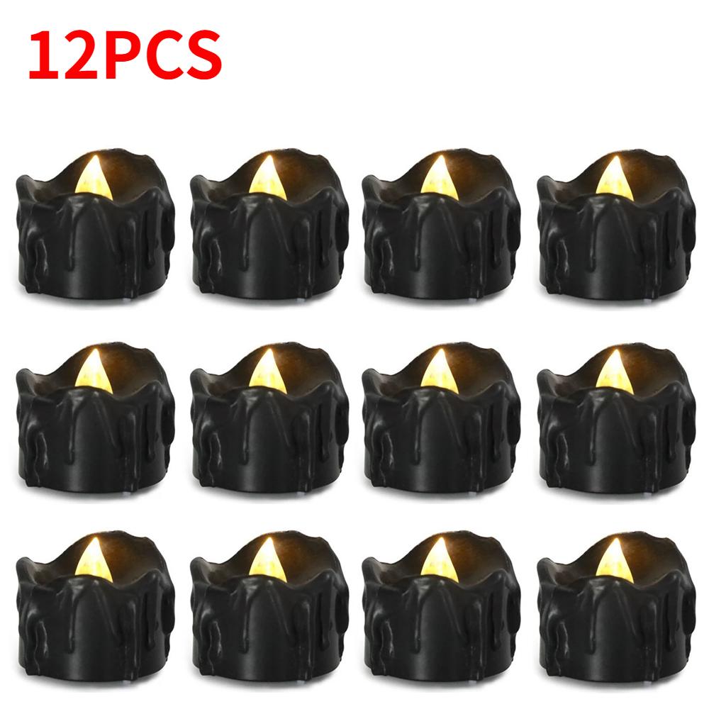12/1PCS LED Electronic Candles Black Flameless Battery Operated Candle Lamps Halloween Xmas Wedding Party Decoration Lighting