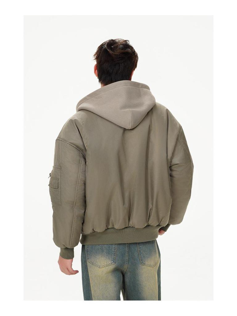 Herren Winter Kapuzen-Faux-Zweiteiler Fliegerjacke - Trendiger Patchwork Baseballmantel