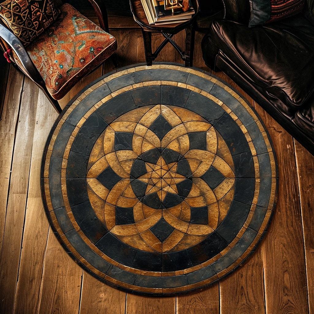 Colorful Distressed Round Area Rug Vibrant
