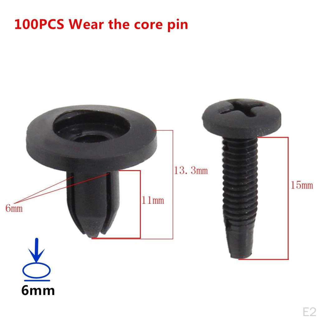 100x Car Bumper Clips Screws Push Type Fastener Rivets Set Black
