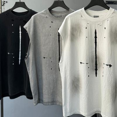 Męska koszulka bawełniana z przetarciami, prana, oversize, streetwear, luźny krój, krótki rękaw, z grafiką