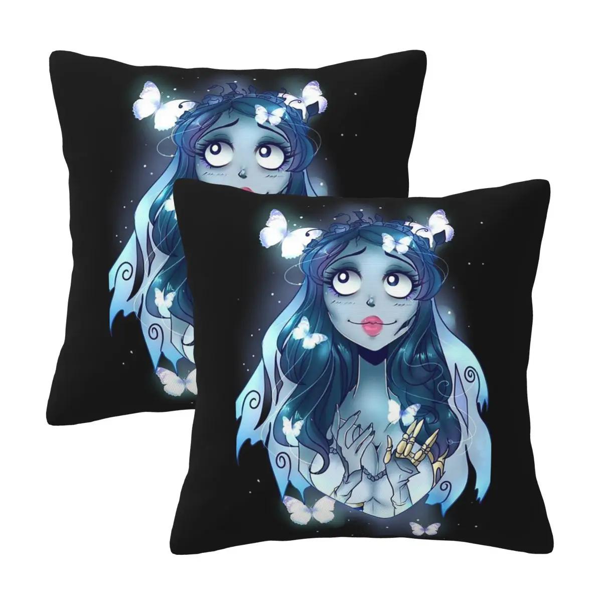 Halloween Film Corpse Bride Ghost Tim Burton 2 Pcs Square Pillowcase Pillow Cover Cushion Throw Pillow For Home Living Room Peach skin 18*18(CM)-2Pcs