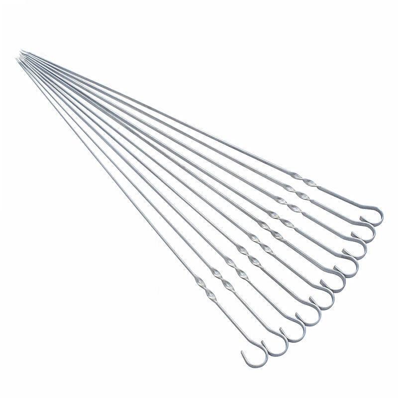 Stainless Steel Flat BBQ Skewers: Lamb Kebab Roasting Forks, Outdoor Grilling Needles, Thick 9-Figure Twisted Design.