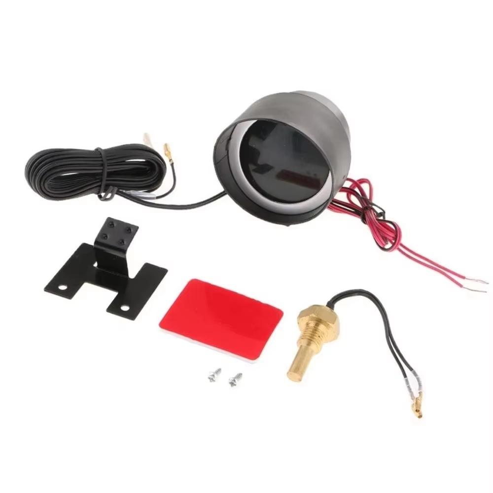 2 in 1 Round LED Water Temp Gauge & Voltmeter with 10mm 1/8 NPT Sensor 26mm-40mm Pipe for 12V/24V Car Truck Motorcycle