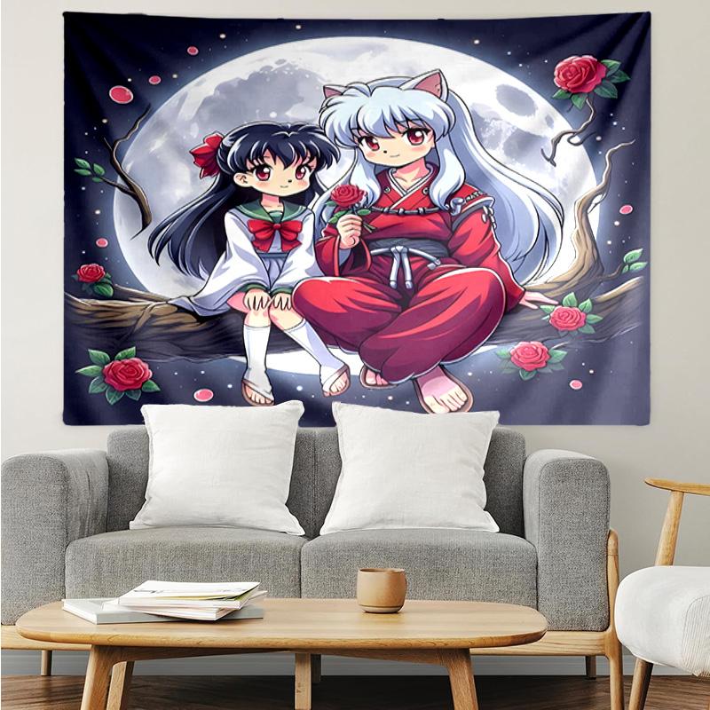 Inuyasha & Kagome Tapestry for Bedroom Aesthetic Classroom Tapestries Wall Hanging for Living Room Dorm Office,Ideal Creative Gift