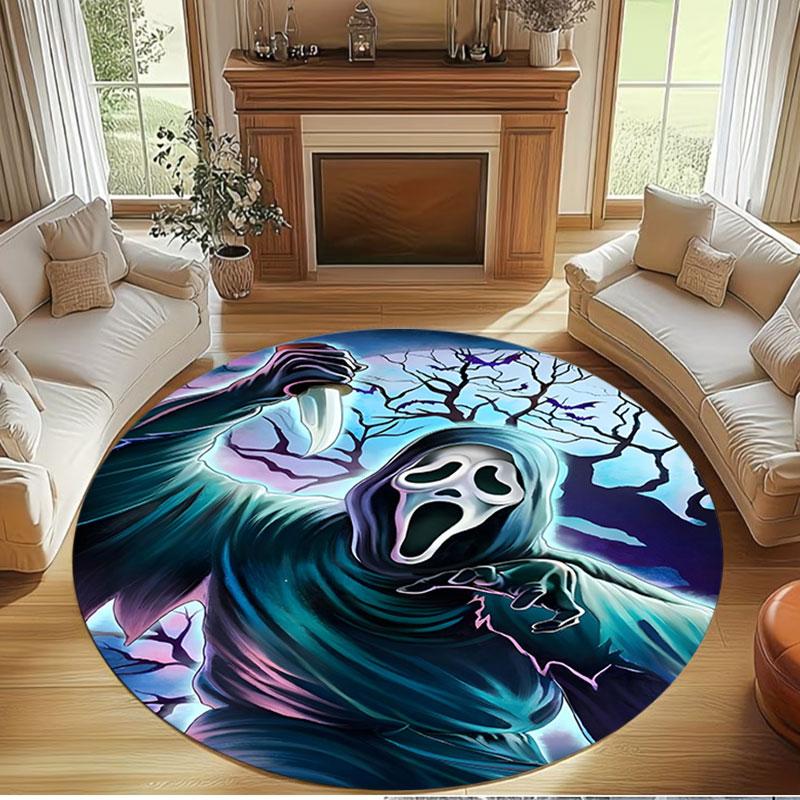 Ghostface Print Round Rug, Washable Floor Carpet, For Entryway Dorm Laundry Room Office Study, Home Decor Birthday Christmas Gift
