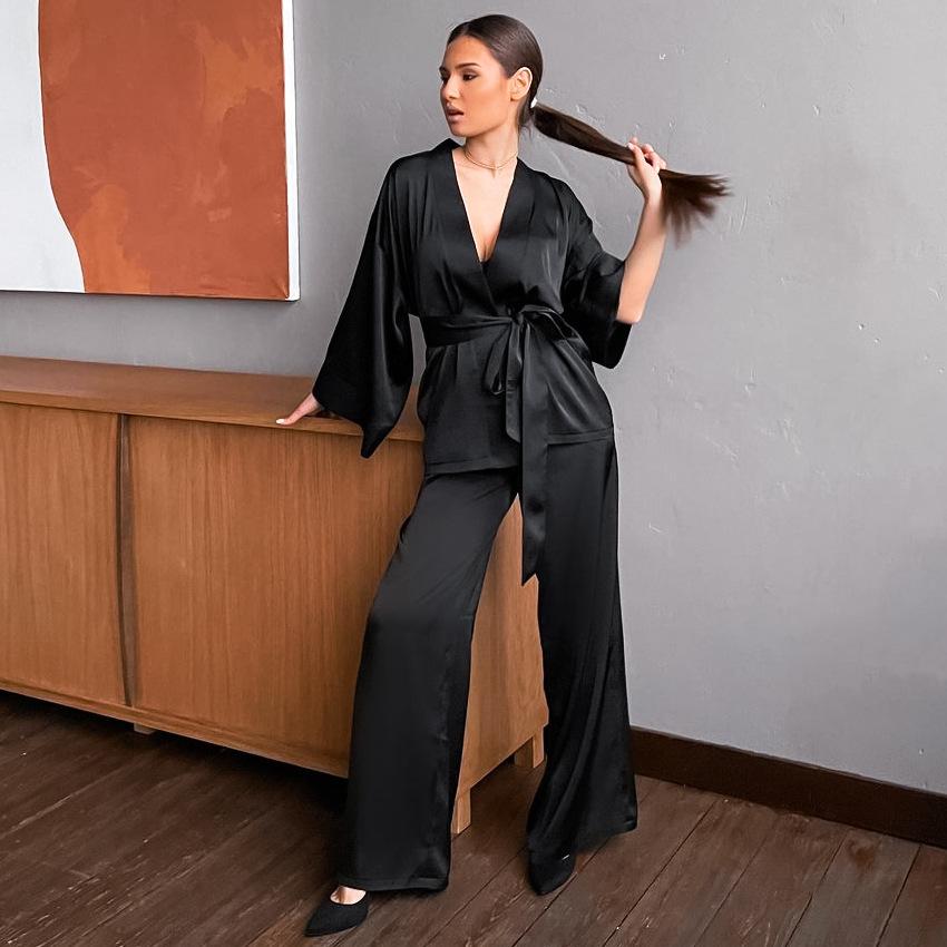 Womens Silk Satin Pajamas Set Sleepwear Pijama Women's Loungewear Pajamas Suit Pijama Two Piece Set