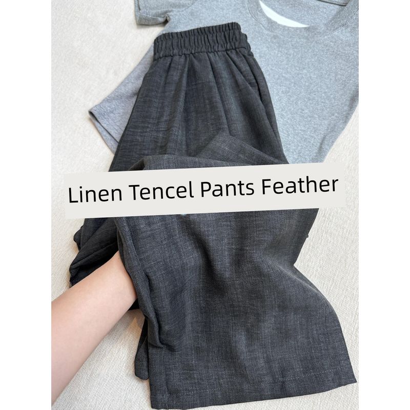 

Black and Gray Linen Tencel Casual Pants for Women, Early Spring New Style, Plus-Size High-Waisted Slimming Drapey Ice Silk Wide-Leg Pants Black gray 3XL([Recommendation 80-90kg])